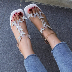 🔥Last Day Promotion 50% OFF - Women's Butterfly Rhinestone Block Heel Sandals