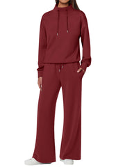 NEW 🔥 Women's Cotton Two-Piece Oversized Drawstring Sweatshirt Wide Leg Sweatpants Casual Set