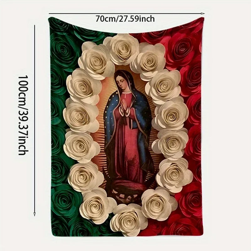 Virgin Mary & Roses Flannel Throw Blanket