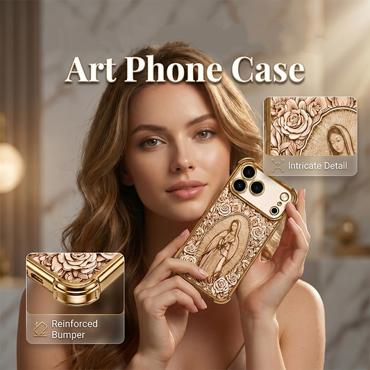 📱 LIMITED-TIME 50% OFF! ✨ Gold Art Phone Case – Intricate Floral Relief, Protective 🌿