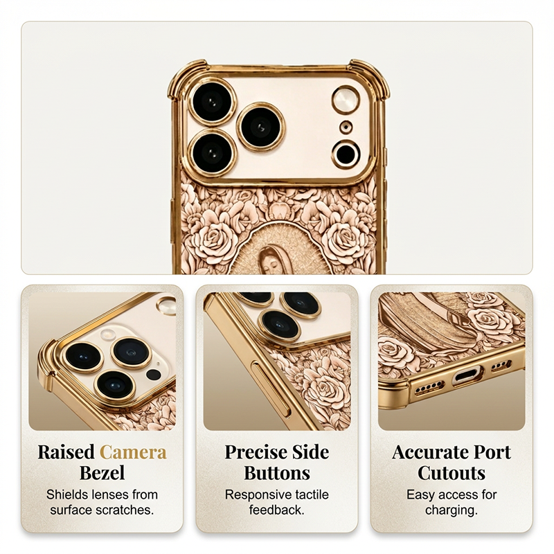 📱 LIMITED-TIME 50% OFF! ✨ Gold Art Phone Case – Intricate Floral Relief, Protective 🌿