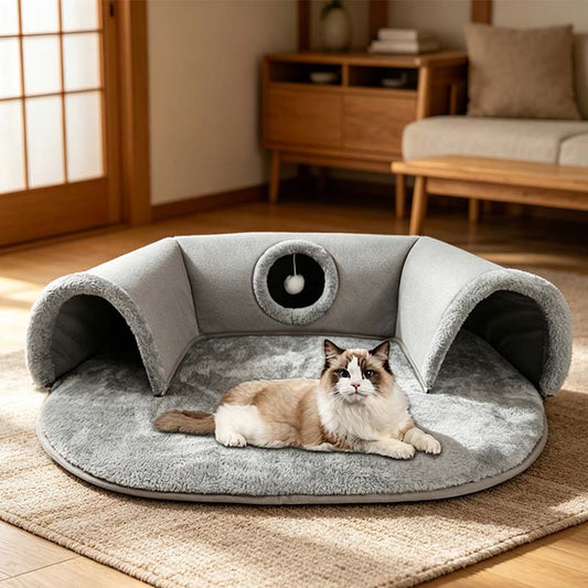 📢📢50% OFF !! ⏰Plush 2-in-1 Cat Tunnel Bed