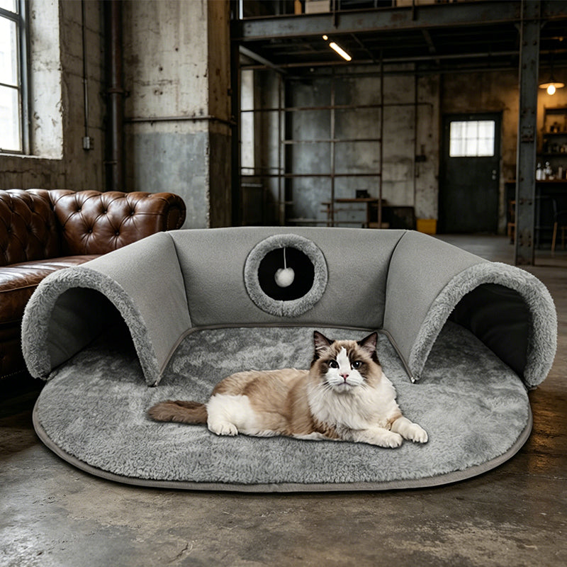 📢📢50% OFF !! ⏰Plush 2-in-1 Cat Tunnel Bed