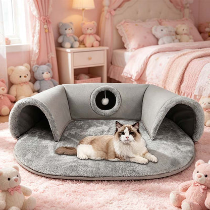 📢📢50% OFF !! ⏰Plush 2-in-1 Cat Tunnel Bed