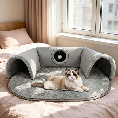 📢📢50% OFF !! ⏰Plush 2-in-1 Cat Tunnel Bed